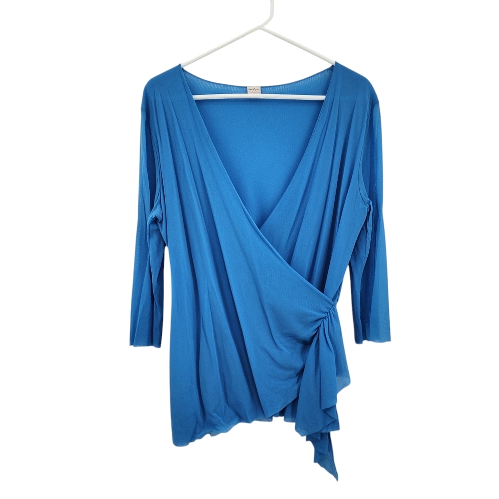 Sweet Pea Women's Plus Size Mesh Faux Wrap Fitted Y2K Top - 1X